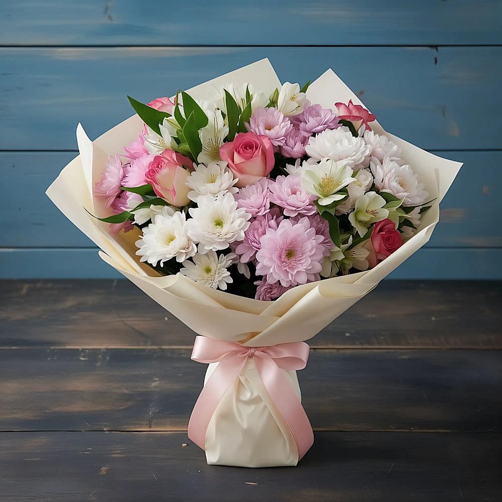 Букет цветов из: Хризантемы, Альстромерии и Розы в Евпатории